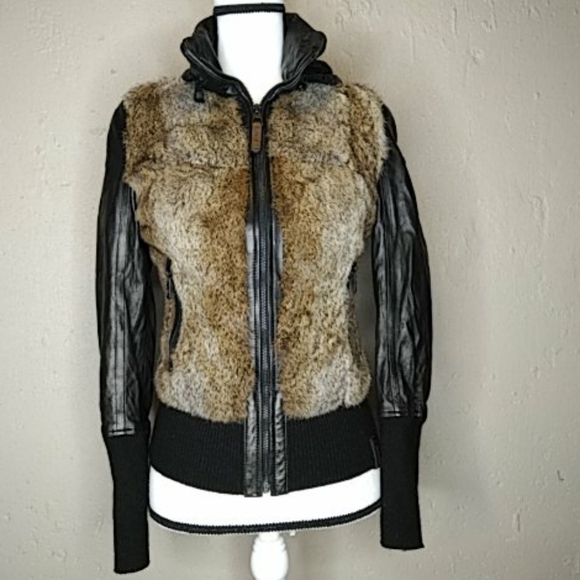 Rudsak Leather Bomber & Rabbit Fur Jacket Coat S